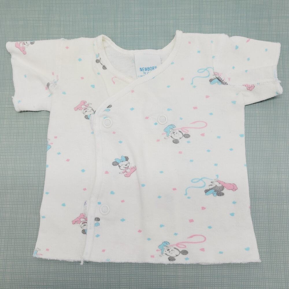 Vtg 80s Dundee Disney Babies Snap Cross Body Crib Shirt NB Mickey Minnie Mouse